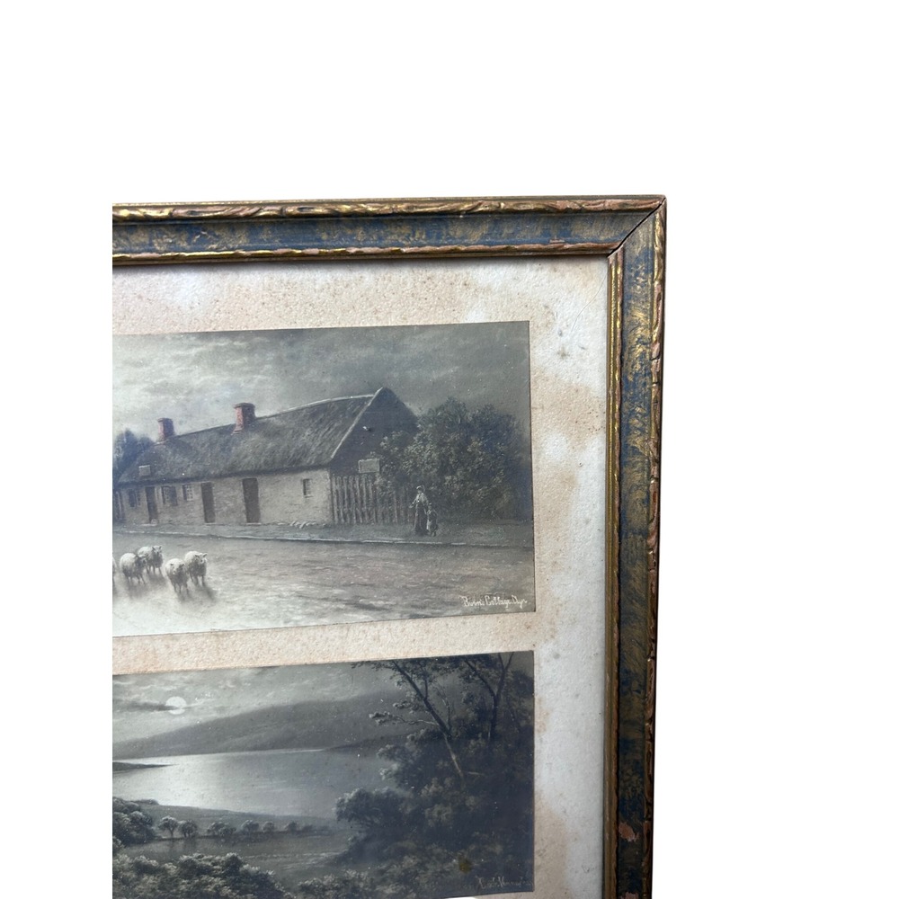 Vintage Framed Triptych‎ Prints Pastoral Scenes Signed Antique Gold Frame - Picture 3 of 13